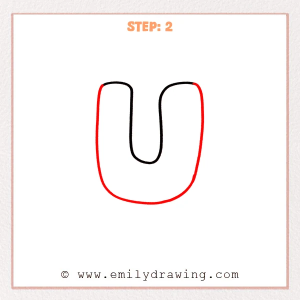 how to draw a bubble letter u - A bubble letter U with a thick outer outline and a smaller inner U-shaped opening, turning the simple sketch into a bold bubble style.